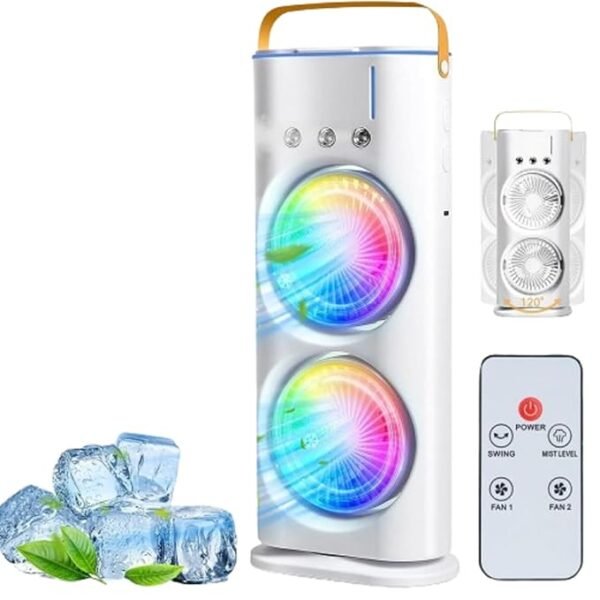Table fan & Cooler| Mist fan with Humidifier| Remote Control| Oscillating Swing LED Independent Control Dual Fan & Swing